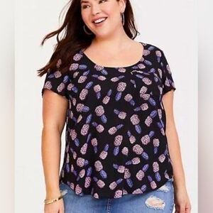 Torrid Black Purple Pineapple Print Georgette Button Back Blouse 3X 22 24